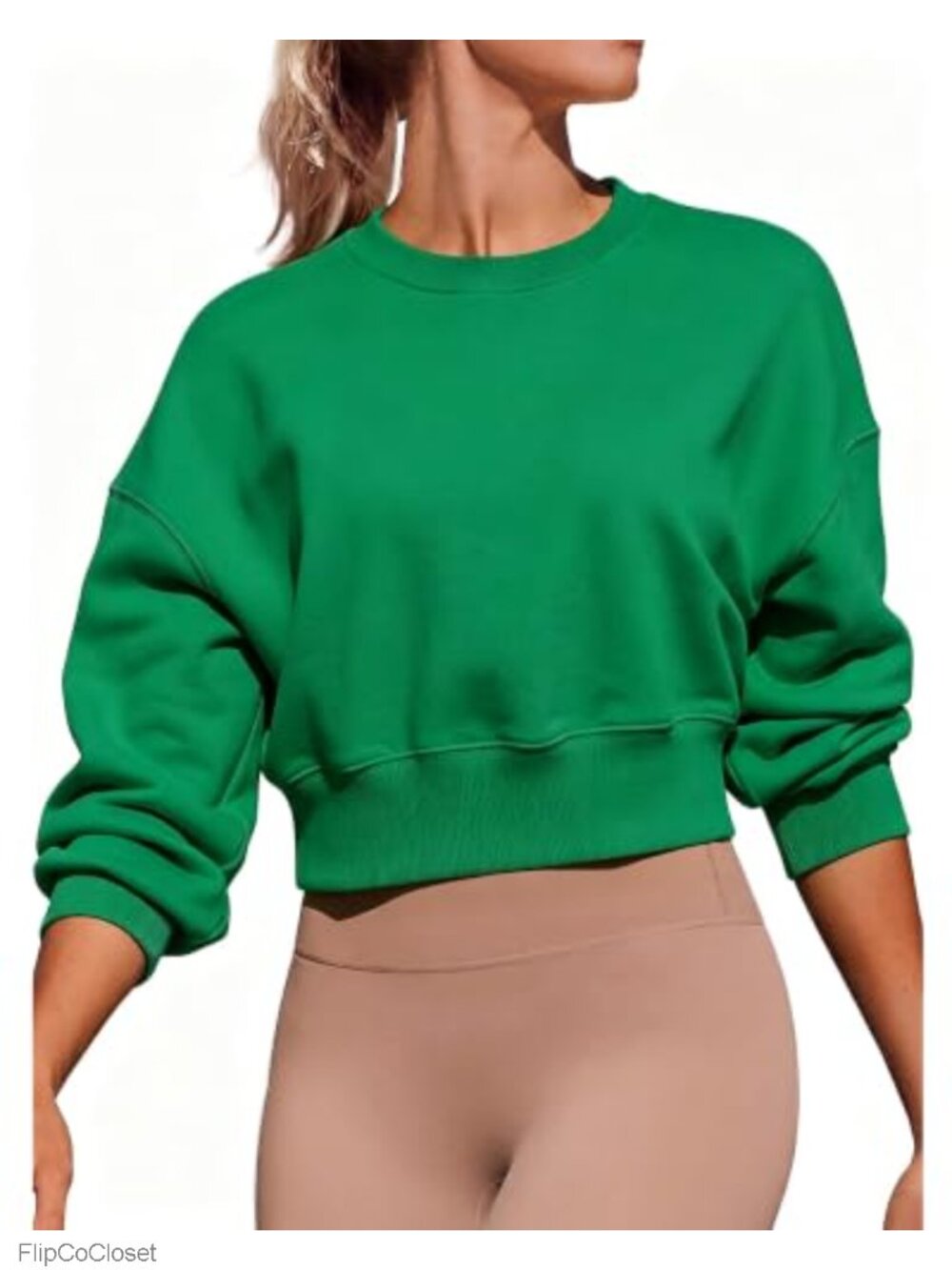 Cropped Fleece Sweatshirt Drop Shoulder Loose Fit Crewneck Pullover